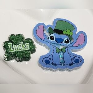 St Patricks Day Flatback Focal Bead Blue Alien Sti Crafts Badge Beaded Pen Craft